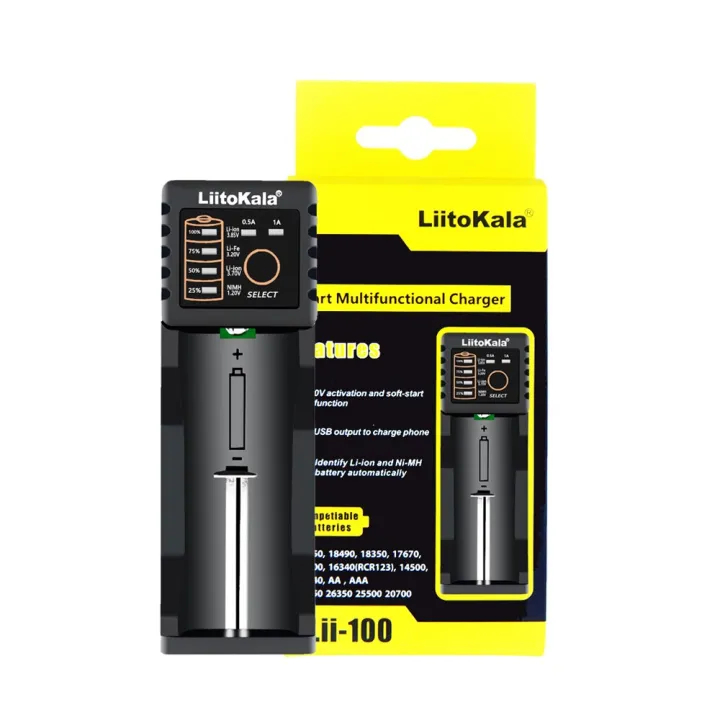 Liitokala Lii-100 ที่ชาร์จแบตเตอรี่26650 16340 RCR123 14500 LiFePO4 1.2V Ni-MH Ni-Cd