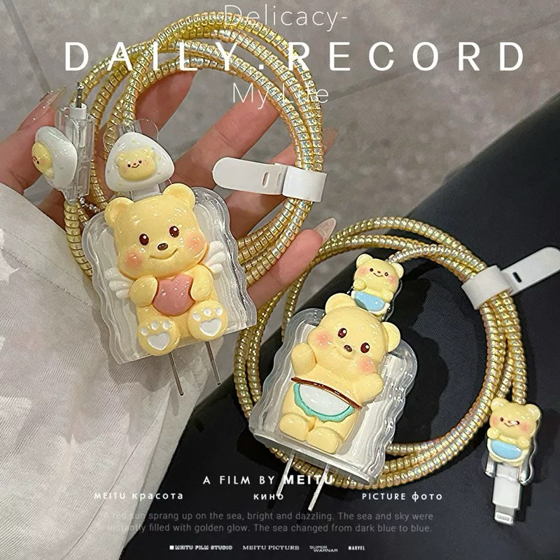 Supercase🧸18W 20W 35W น้องหมีเนย Butterbear สำหรับทุกรุ่น Set Cable bite ถนอมสายชาร์จ