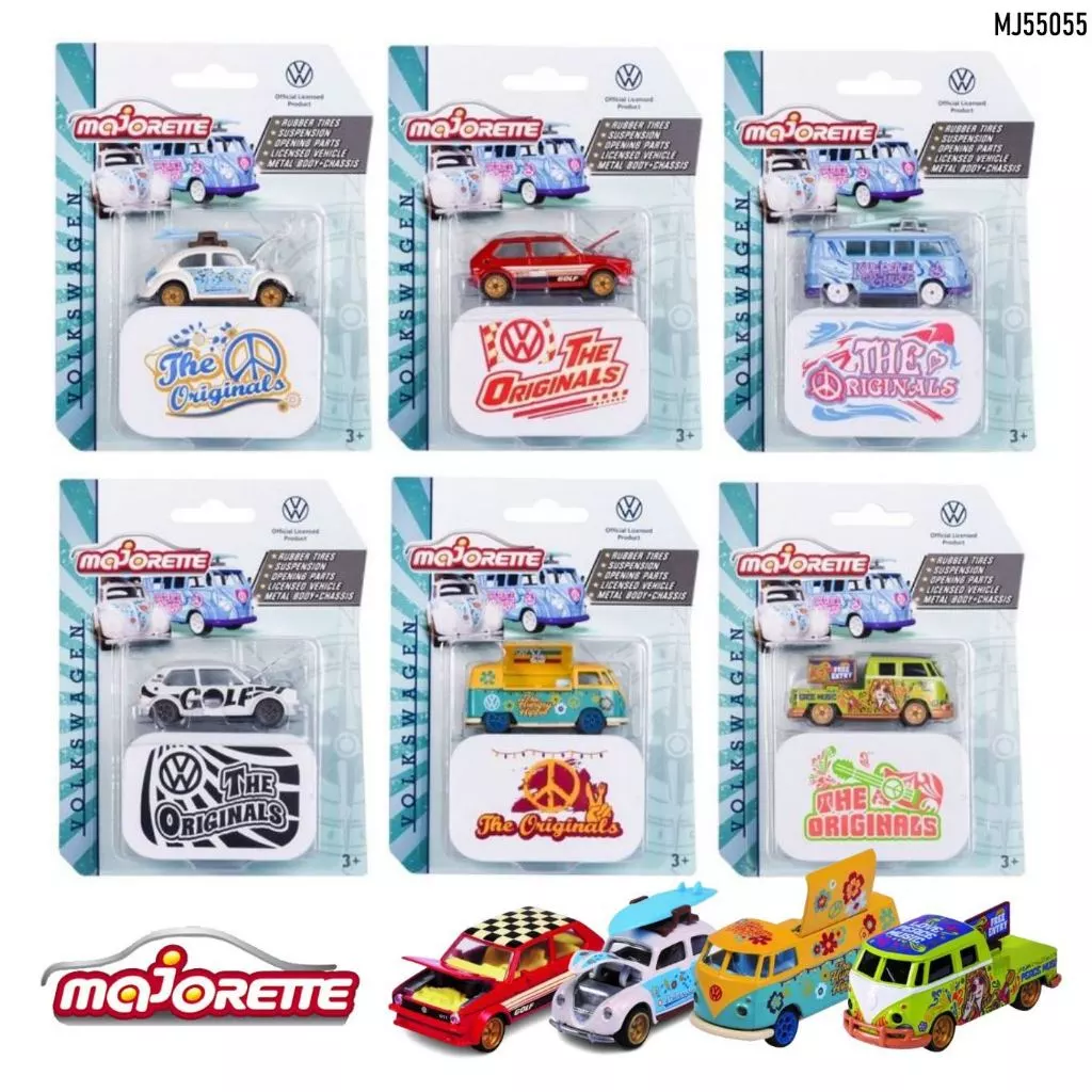 โมเดลรถเหล็ก majorette ชุด VOLKSWAGEN (รถ+กล่องเหล็ก) ลิขสิทธิ์แท้ เปิด-ปิดประตูได้ สเกล1/64 รถของเล่น ของสะสม MJ55005
