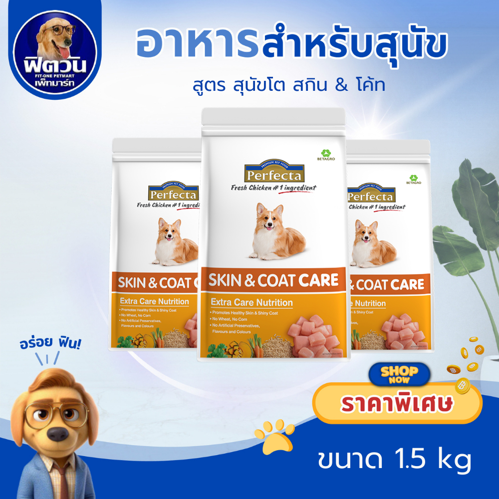 Perfecta SKIN&COAT CARE สุนัขโต1ปีขึ้นไป สูตรดูแลผิวหนังและขน 1.50 กิโลกรัม{อาหารสุนัขเม็ด}