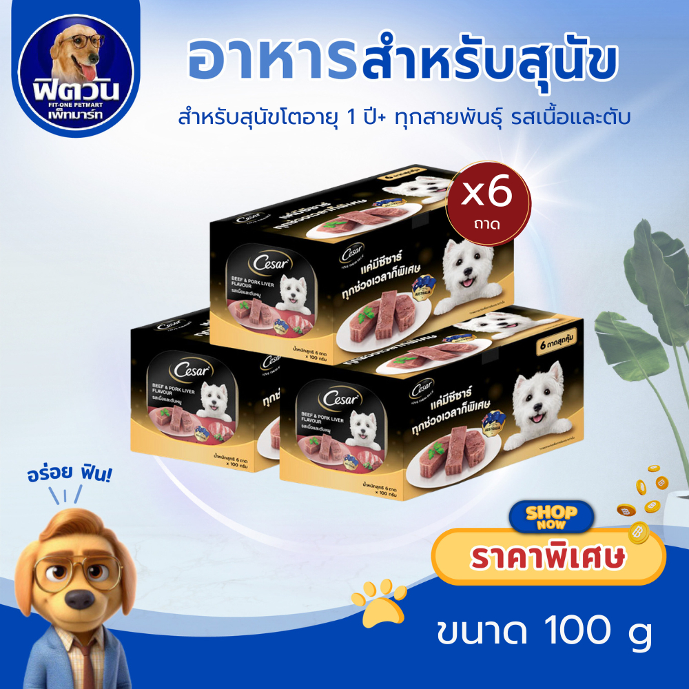 Cesar ซีซาร์ มัลติแพคทุกสูตร ขนาด 100 กรัม (x6ถาด){อาหารเปียกสุนัข}