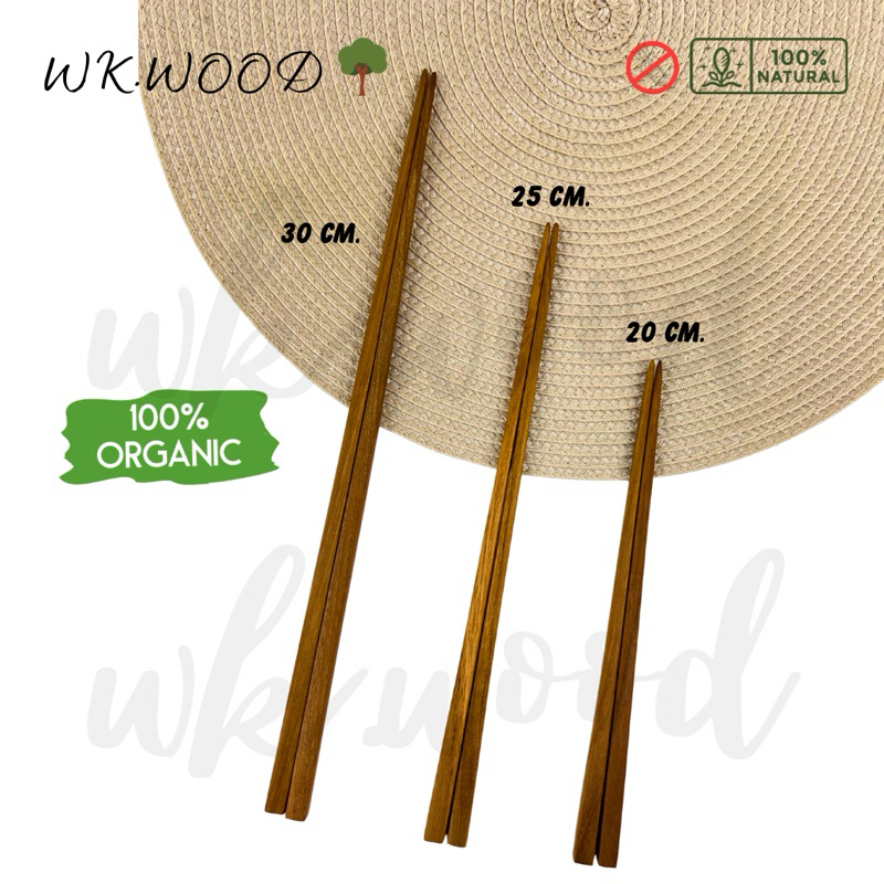 Wk.wood ตะเกียบไม้สักแท้100% ขนาด 20,25,30 cm. (Teak Chopsticks size 20,25,30cm.)