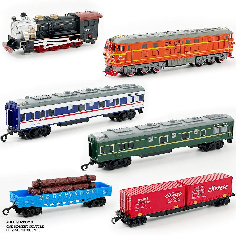 รถไฟเครื่องยนต์ผิวสีเขียว Hard Seat Coach รถสีส้มสีฟ้า Cargo คอนเทนเนอร์ของเล่นสําหรับชายหญิงอายุ3 +