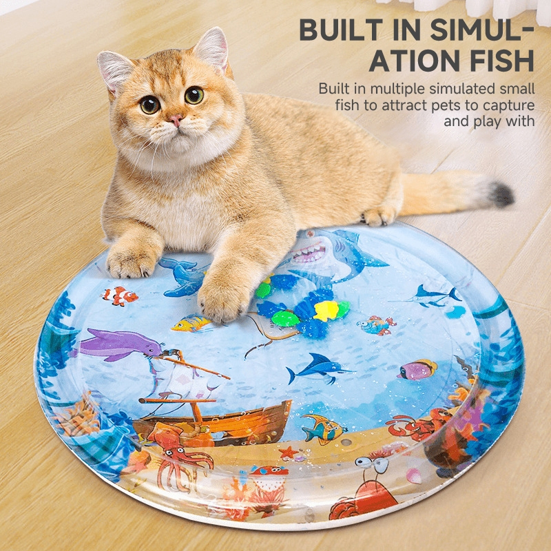 🐱สัตว์เลี้ยงเสื่อน้ำ เตียงแมว 100cm ที่นอนเย็น เบาะน้ำพองลม 3 มิติ พร้อมปูปลาดุ้กดิ้กในน้ำ ของเล่นแมว หนาขึ้น