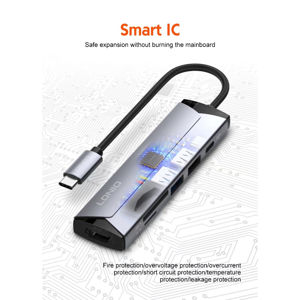 LDNIO DS-56H Adapter 6in1 4K Hส่งด่วนPD100W USB-C Multi-function Docking StationType-C toPD3.0*1+HDM