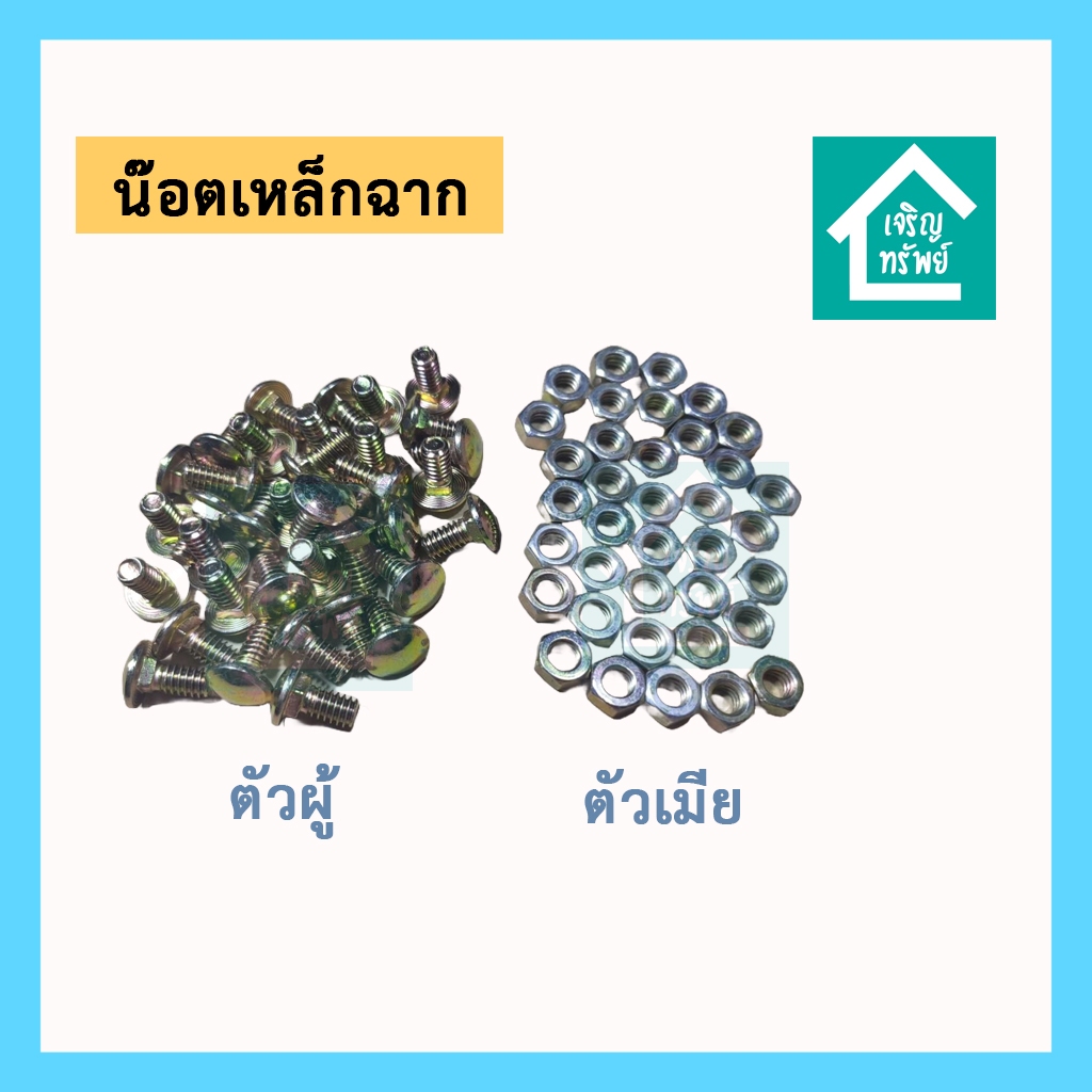 น๊อตเหล็กฉาก สกรูยึดเหล็กฉากรู ตัวผู้ พร้อมตัวเมีย น๊อตสำหรับทำชั้นเหล็กฉาก ทำชั้นวางของ