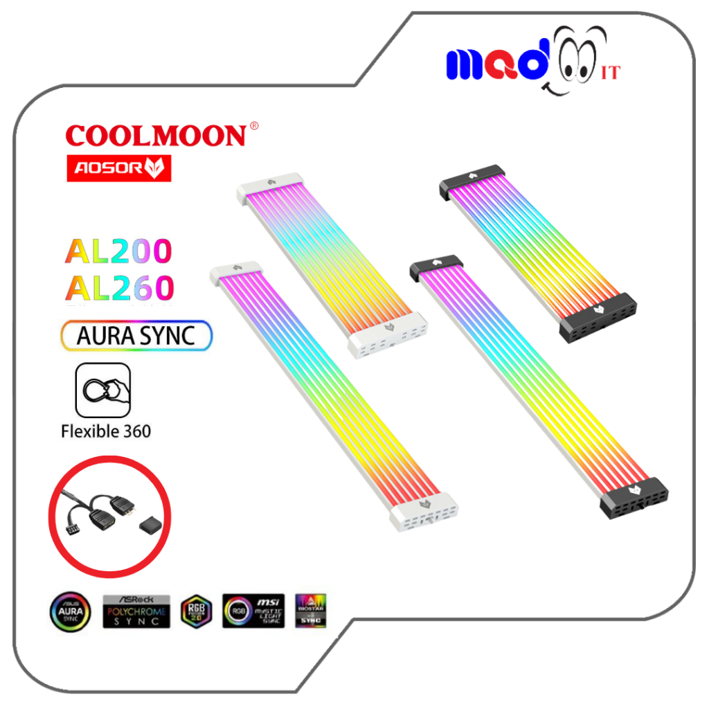 COOLMOON AOSOR ARGB LED สายไฟตกแต่งสำหรับสายเมนบอร์ด24PIN(AL200)และสายไฟการ์ดจอ8PIN(AL260)