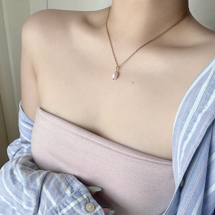 nice try studio – Pearl Drop Necklace สร้อยคอโซ่ไข่มุกแท้ #029