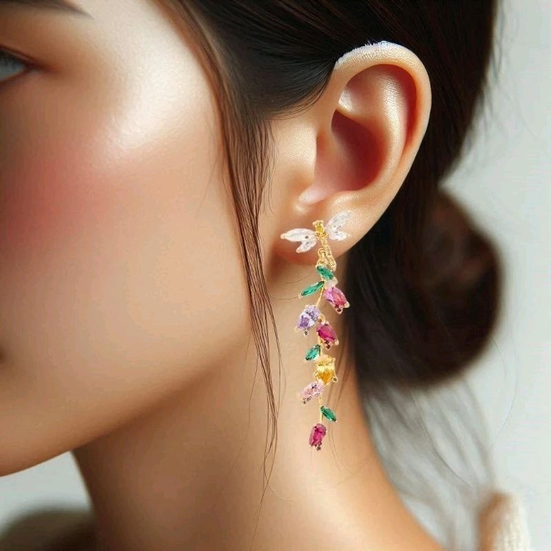 ต่างหู แมงปอพลอยหลากสี Greenhouse Floral Linear Earrings