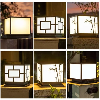 โคมไฟทรงเหลี่ยม โคมไฟหัวเสา solar light โคมไฟหัวเสาทรงกลม ไฟโซล่าเซล โซล่าเซลล์ ปรับได้ 4 สี ไฟสวนหลอด