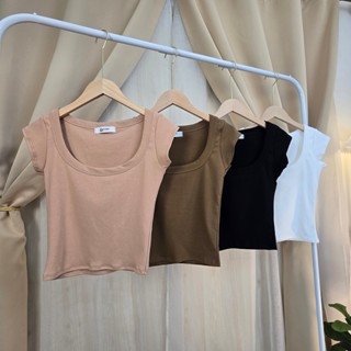 เสื้อครอปคอกว้าง โชว์เนิน ผ้ายืดยูนิ🌺ทรงแขนเต่อ ใส่แล้วพรางห…