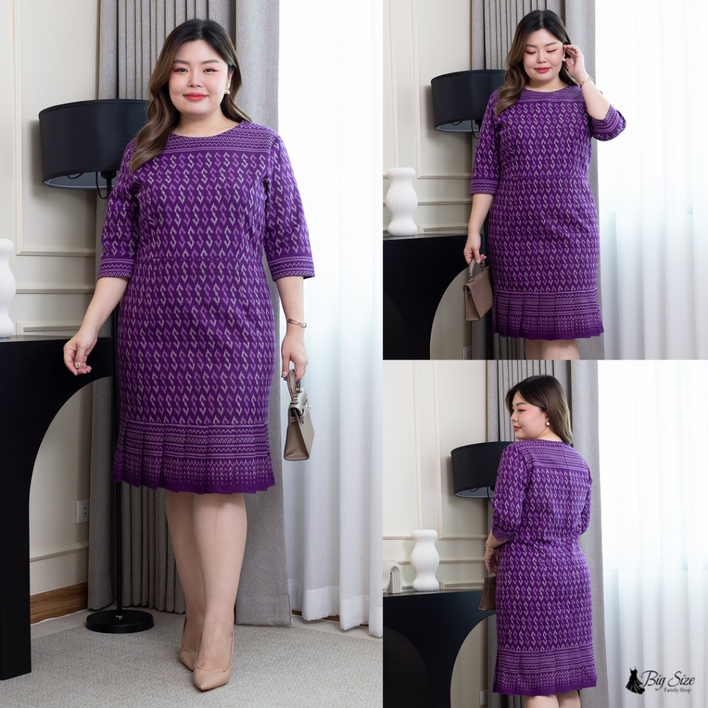 เดรสใส่ทำงาน สาวไซส์อวบ อก 42"44"46"&48" (ชุดตัดเย็บจากทางร้าน) ม่วงจีบชาย
