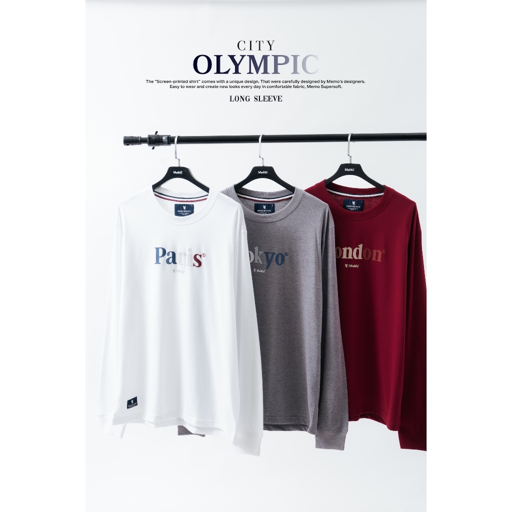 MeMo (ลด 60฿โค้ด MEMDEC min300฿) รุ่น : City Olympic แขนยาว ผู้ชาย งานสกรีน