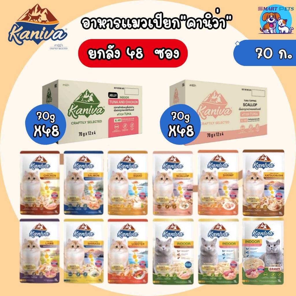 Kaniva Pouch อาหารเปียกแมว คานิว่า ยกลัง 48 ซอง แบบซอง 70 กรัม