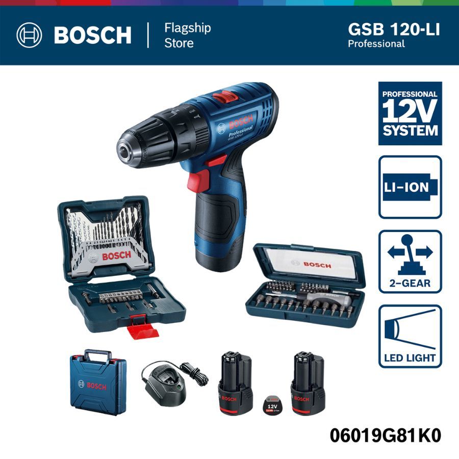 BOSCH ชุดสุดคุ้ม GSB 120-LI Gen 3 Upgrade ชุด X-Line - 33 Pcs.(Blue) และ ชุดไขควงมือ - 46 Pcs.