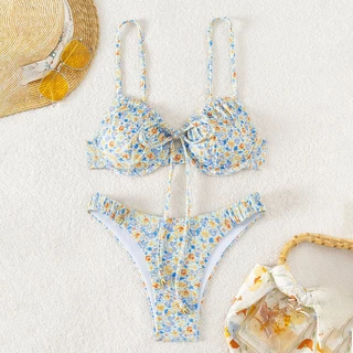 BikiniSexy 👙👙 ชุดว่ายน้ําเซ็กซี่ ชุดว่ายน้ำแฟชั่น ดอกไม้ สายรัดหน้าอก มี โครง เนื้อผ้าดี พร้อมส่งจากไทย