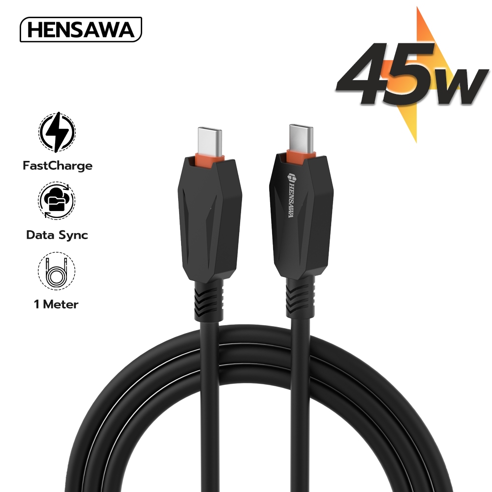 Hensawa สายชาร์จเร็ว 27W 45W Type-C to Type-C 1m วัสดุ PVC สีดำ หนานุ่มพิเศษ รุ่น US5093 ทนทาน Fast Charge Cable & Sync