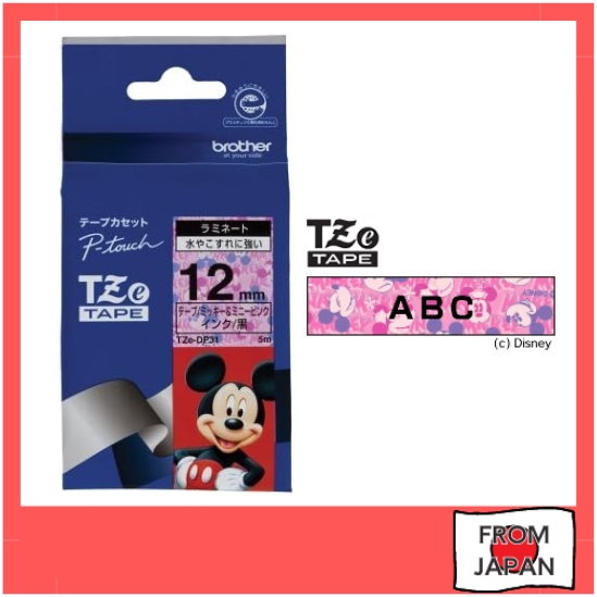 【Direct From Japan】Brother Industries TZe Tape Mickey & Minnie Pink/Black Type 12mm TZe-DP31