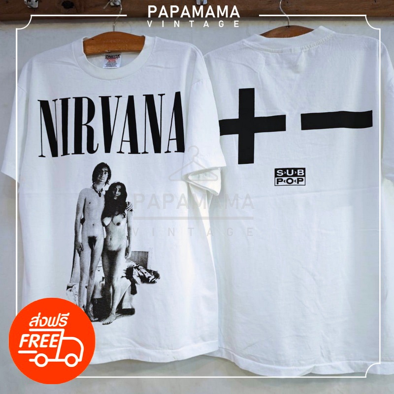 [ NIRVANA ] + - SUBPOP ป้าย USA เสื้อวินเทจ ทัวร์ วงร๊อค papamama vintage shirt