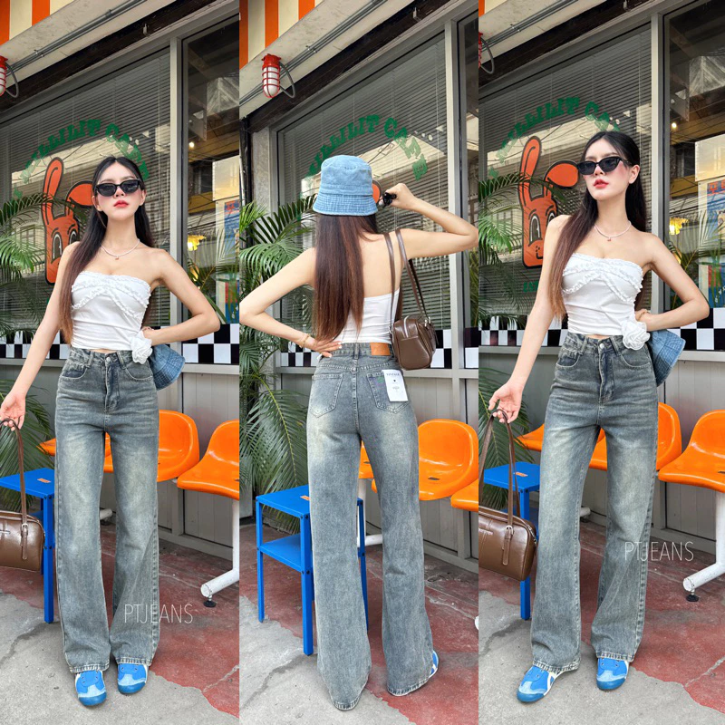 ยีนส์ป้าย Vintage(แท้) รหัส9423 สีสนิมแต่งเฟด เอวสูง ผ้าไม่ยืด