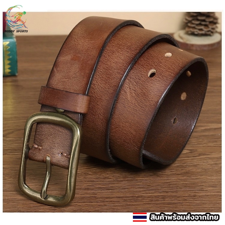 เข็มขัดชาย หนังวัวแท้ Retro Hand-rubbed คุณภาพดี สีสวย คลาสสิค สไตล์คาวบอย 07BL