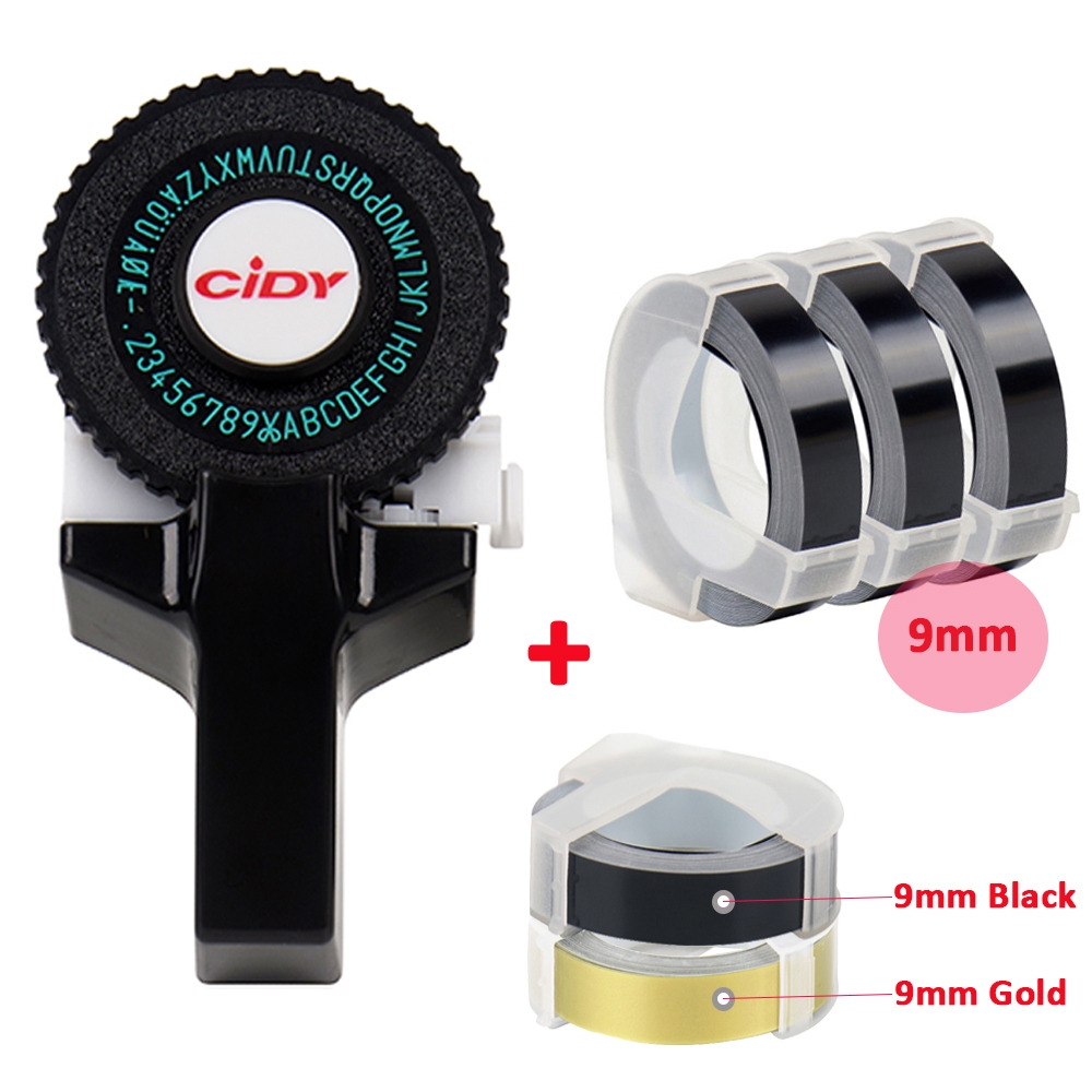เทปฉลากพลาสติก PVC ลายนูน 9 มม. X3 ม. 5 ม้วน พร้อมเทปฉลาก 3D สําหรับเครื่องพิมพ์ MOTEX E101 1 ชิ้น