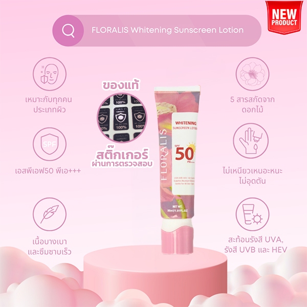 [ 1แถม1 ] FLORALIS whitening sunscreen lotion SPF50 PA+++ ครีมกันแดดสูตรอ่อนโยน ไวท์เทนนิ่ง ผิวขาวกระจ่างใส กันแดดดอกไม้