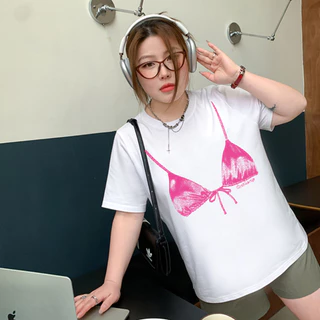 TeddyTee💖เสื้อยืดโอเวอร์ไซส์ พิมพ์ "BRAA" ผ้าฝ้าย ไม่หดตัว เสื้อคนอ้วน สวมใส่สบาย เสื้อสาวนมโต สไตล์เกาหลี