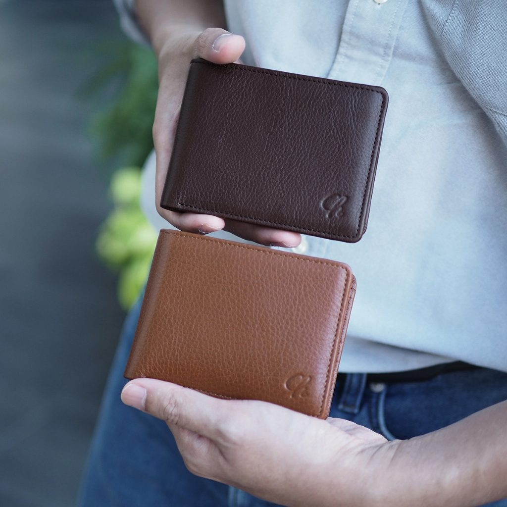 กระเป๋าสตางค์ใบพับสั้นใช้ได้ทั้ง ช/ญ Men purse หนังวัวฟอกฝาด เรียบเท่คลาสิค Charin bag