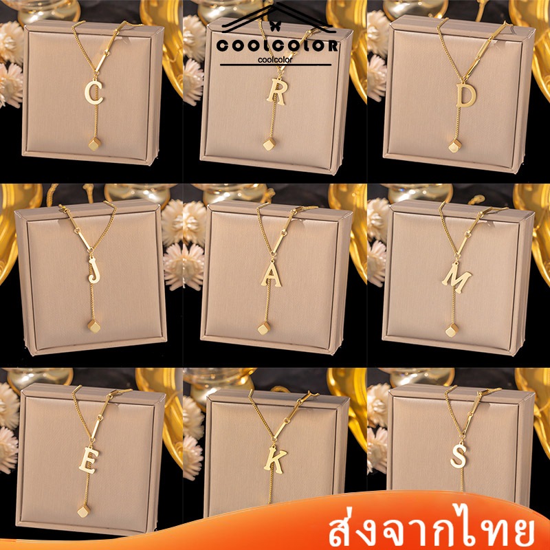 ในไทย สร้อยคอโซ่สั้นไทเทเนียมจี้รูปตัว A-Vขนาดเล็กสีโรสโกลด์เข้ากับทุกการแต่งกายสไตล์เกาหลีเหมาะกับของขวัญวันเกิดCOD