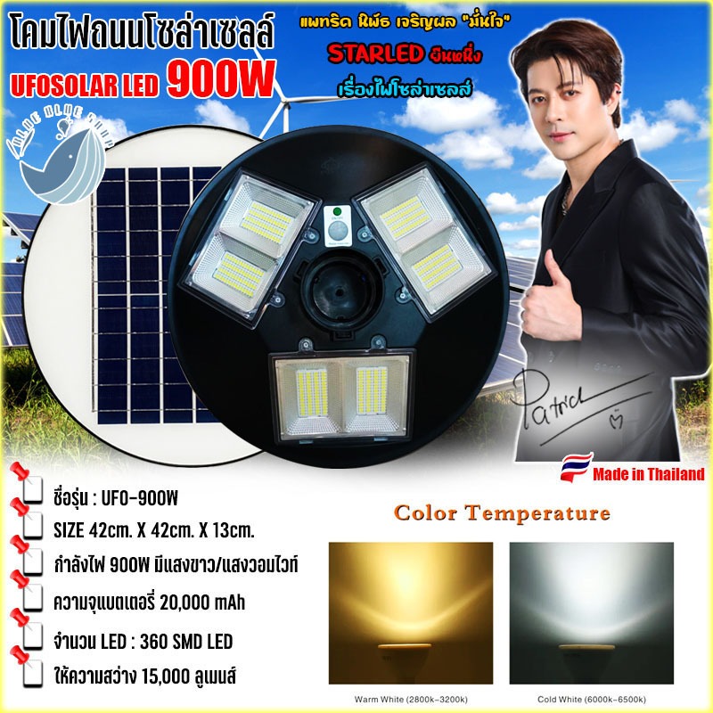 ไฟโซล่าเซลล์ โคมถนน รุ่นใหม่ 900W" โคมไฟถนน UFO Square Light 900W ไฟถนน ไฟโซล่าเซลล์ พลังงานแสงอาทิตย์!!