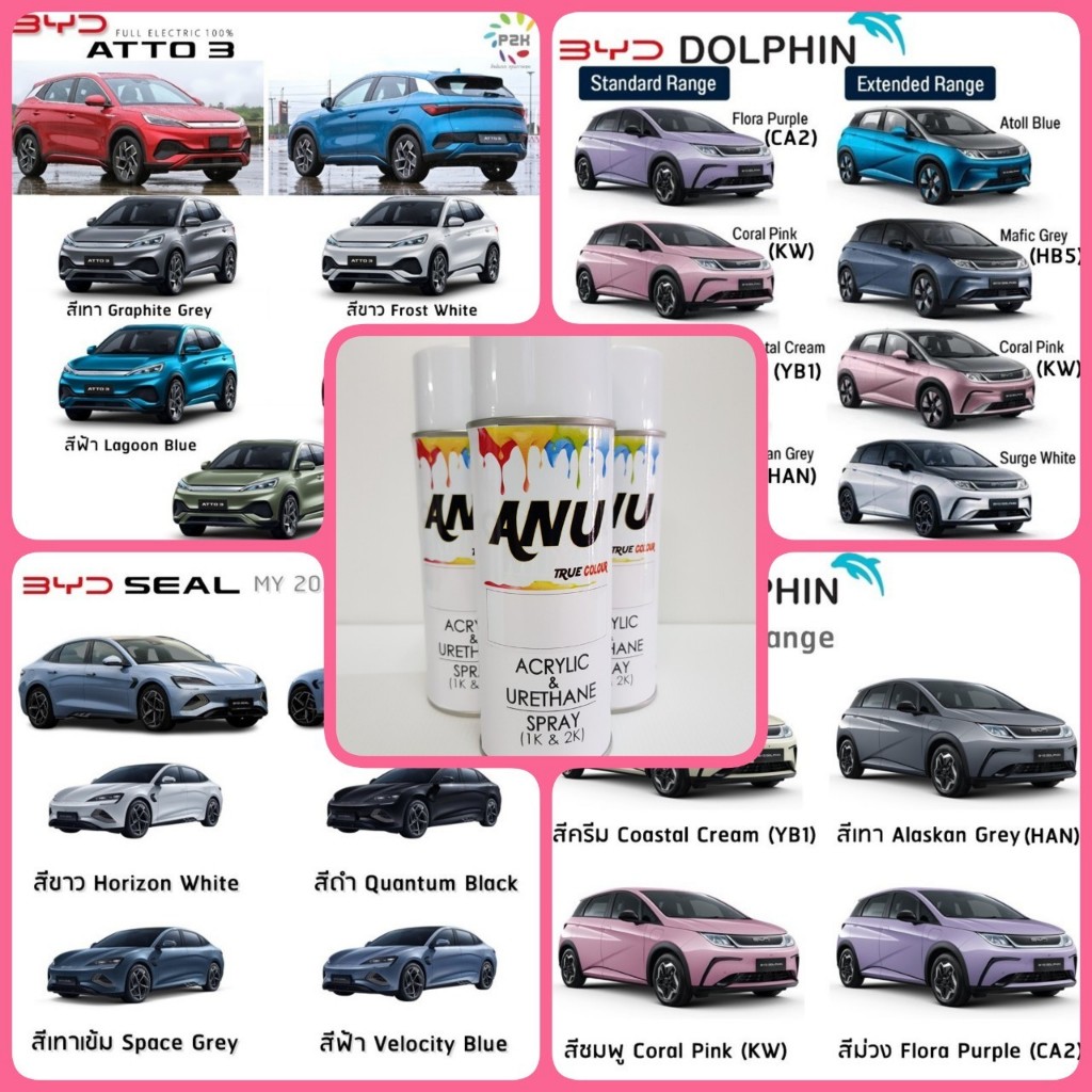 BYD สีสเปรย์ ANU Spray ANU -N สีพ่นรถยนต์ เกรด 2K (กี่งเงา) - BYD ATTO3, BYD DOLPHIN, BYD SEAL (1 กระป๋อง)