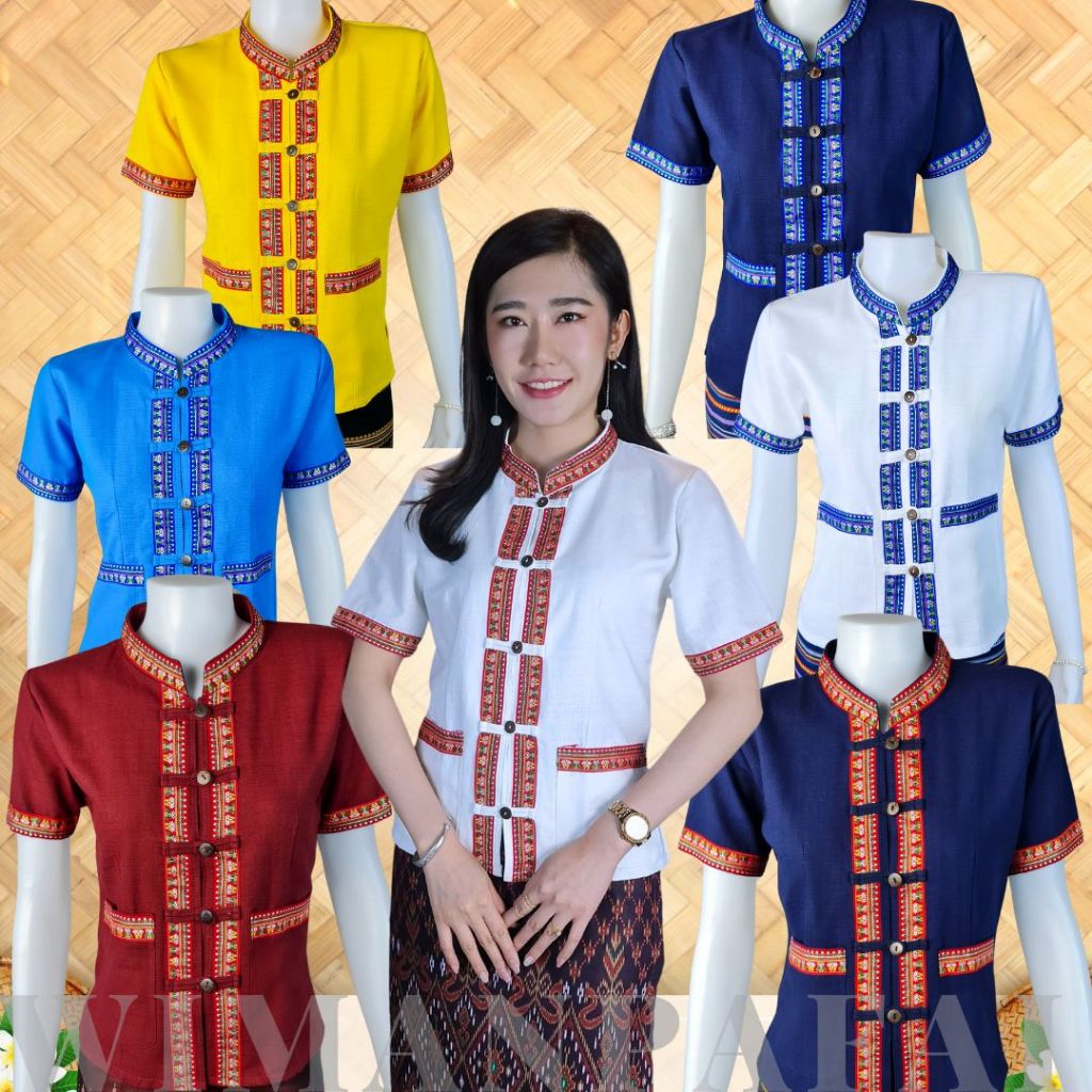 เสื้อพื้นเมืองภูไทหญิงแขนสั้น เนื้อผ้าฝ้าย