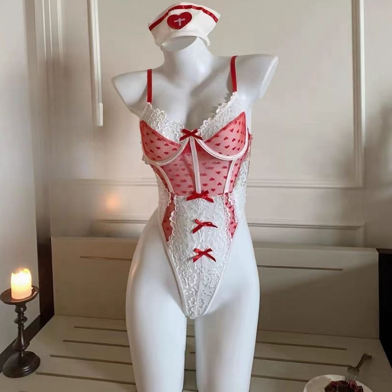 PANDA GIRL บอดี้สูทสีแดง บอดี้สูทเปิดก้น ชุดนอน 👗 สายสะพายปรับได้ ใส่สบาย P-353 - รูปที่ 4