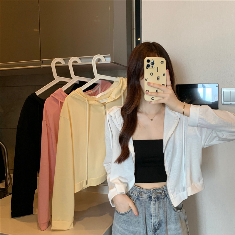 เสื้อคลุมมีฮู้ดโอเวอร์ไซส์ สไตล์เกาหลี ครอปแฟชั่นกันแดด ใส่สบายทุกวัน