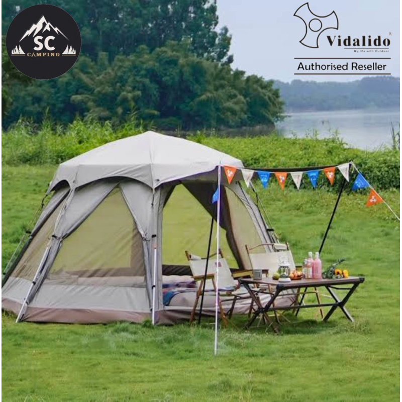 Vidalido เต็นท์กางอัตโนมัติ Hexagon Family Tent ขนาดใหญ่ 4-5 คน โครงแข็งแรง กางง่ายกันน้ำได้ดี