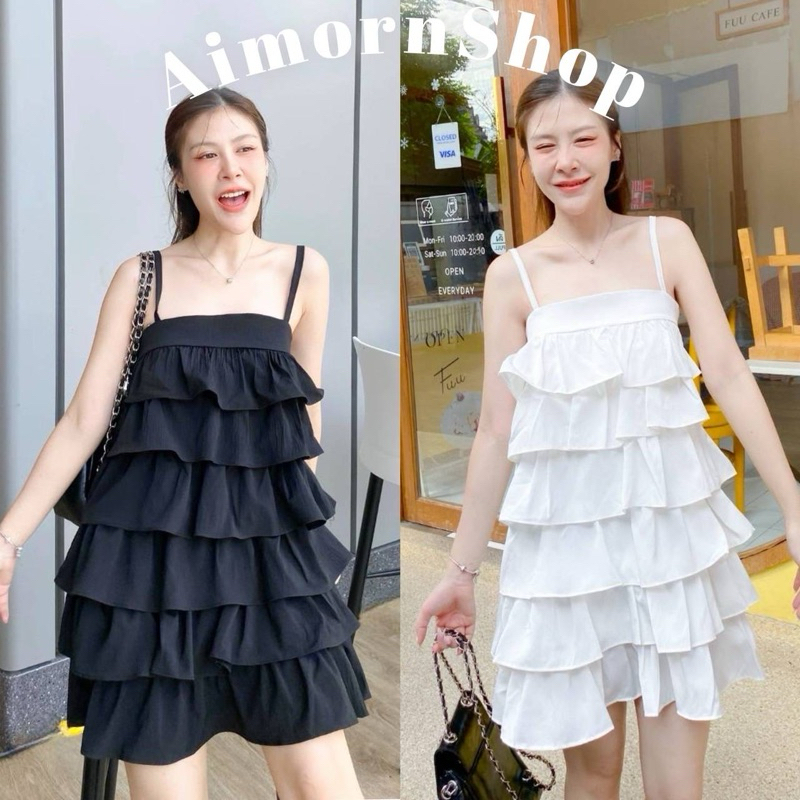 aimorn_shop เดรสสายเดี่ยว ทรงขนมชั้น งานน่ารัก ด้านหลังเป็นสม็อค งานสวยมากๆๆ