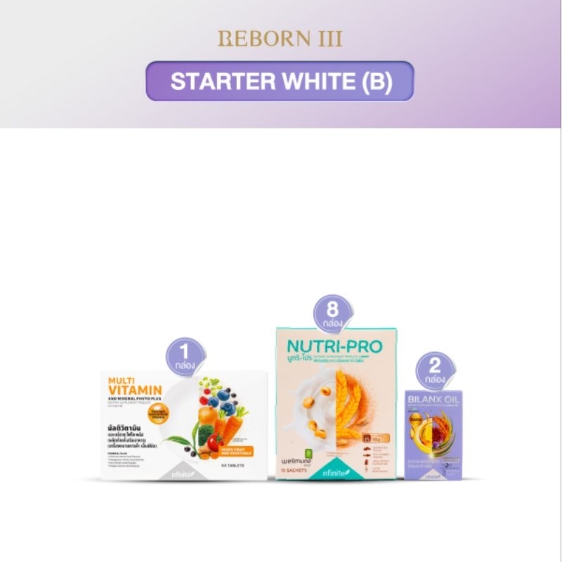 Reborn III Starter White (B) (PRO PLANTS CEREAL MALT ) ชุดผลิตภัณฑ์อาหารเสริมเพื่อสุขภาพ