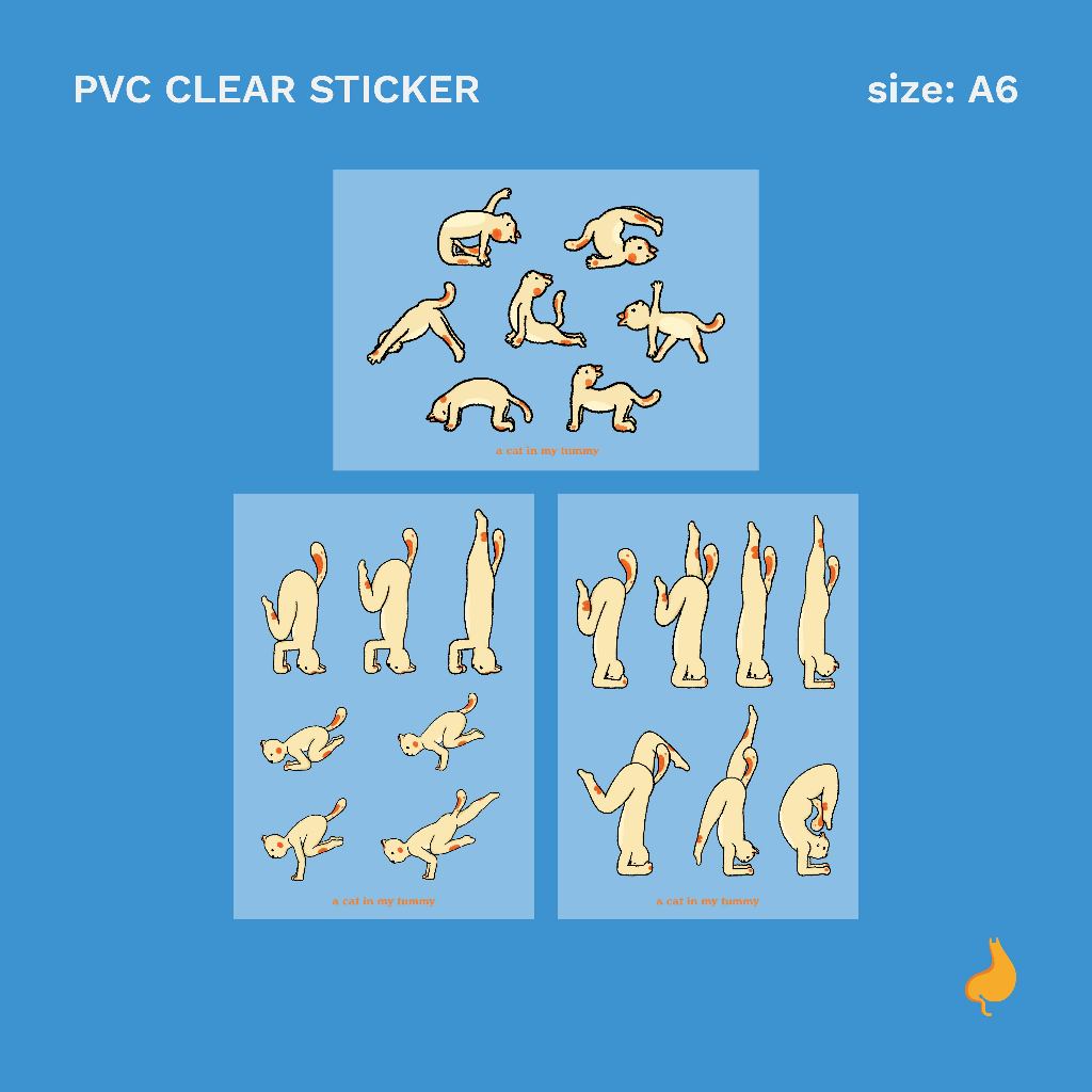 Yoga Sticker สติ๊กเกอร์ใส ผิวด้าน แมวโยคะ มี 3 แบบ I size: A6 I a cat in my tummy