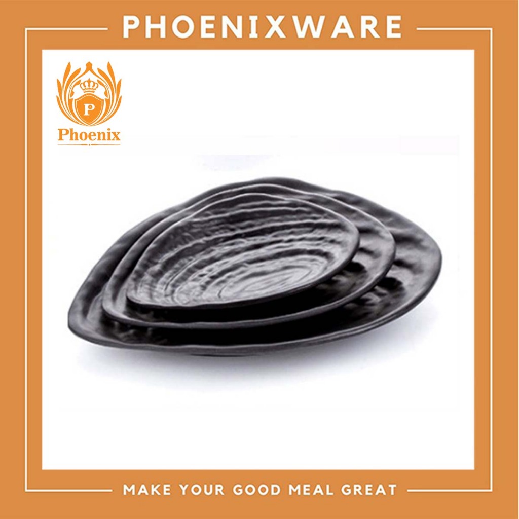 จานใบพลู 5 นิ้ว 6 นิ้ว 8 นิ้ว เมลามีน สีดำ Phoenix F151550 F151565 F151578