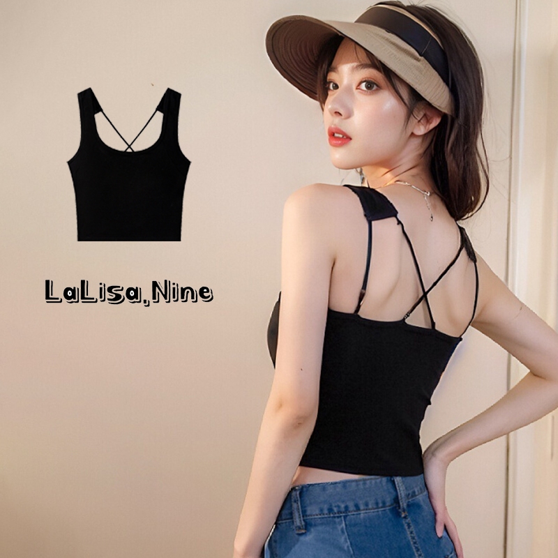 Lalisa พร้อมส่ง เสื้อสายเดี่ยว เสื้อท็อปบรา สายไขว้ด้านหลัง 32-38 ใส่สบาย เซ็กซี่ มีฟองน้ำ เสื้อผ้า แฟนชั้นผู้หญิง
