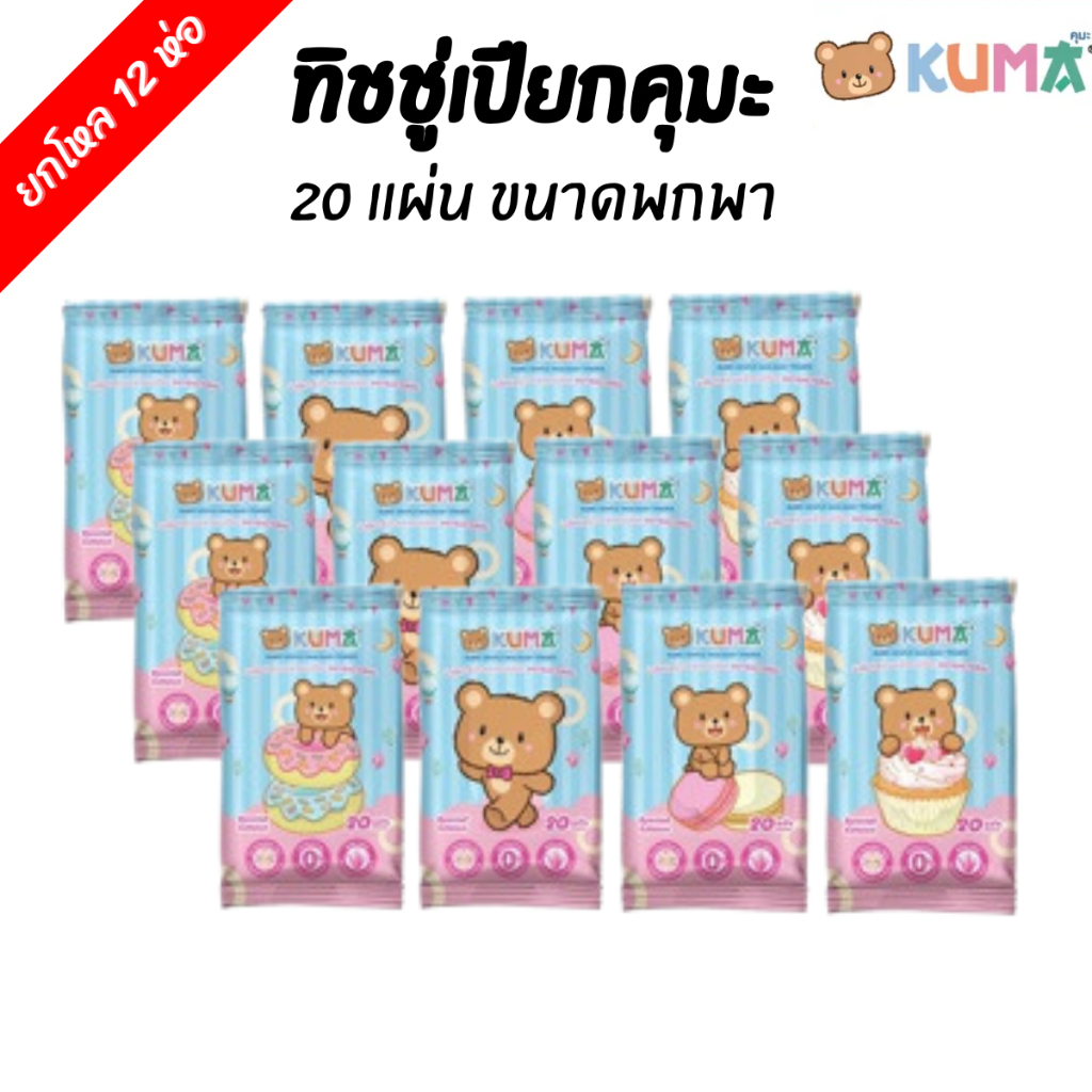 [ยกหิ้ว] KUMA BABY TENDER ทิชชู่เปียก คุมะ 20 แผ่น ขนาดพกพา (12ห่อ)