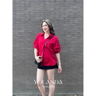 Yolanda เชิ้ตแขนสั้น Lady Outfits ผู้หญิง เสื้อผ้า เชิ้ตสีพื้น เสื้อแฟชั่นผู้หญิง FF1004