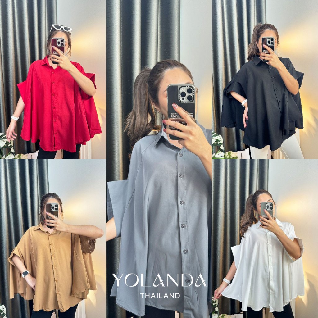 【SAT】Yolanda เชิ้ตแขนสั้น คอปก แขนกว้าง ทรงหลวม ผ้าพริ้ว ผ้าไม่บาง เสื้อผู้หญิงใส่สบาย แมทง่าย ใส่ได้ทุกวัน FF1013