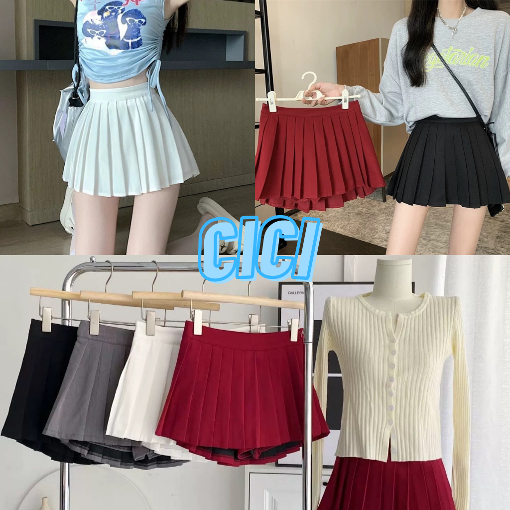 ส่งทันที Cici(NO. 2310-1) กระโปรงเทสนิส สีพื้น มีกางเกงซับ ซิปข้าง น่ารัก สาวหวานสไตล์เกา – โปรปัง