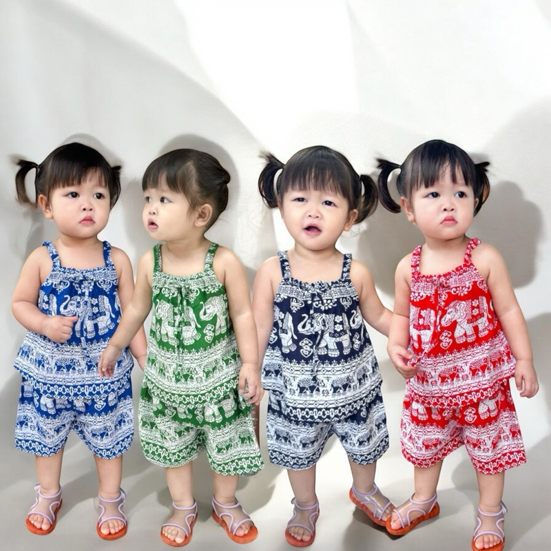 Oxy shop🔺ชุดสายเดี่ยวช้างเด็กผู้หญิง ผ้าสปันนิ่มลื่นใส่สบาย เหมากับฤดูร้อน