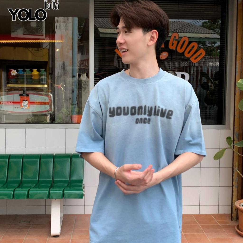 YOLO เสื้อยืด OVER SIZE เสื้อยืดโอเวอร์ไซส์ สีฟอก คอกลม เสื้อคอตตอน เสื้อยืดงานสกรีน แนวสตรีท YT2012 รูปที่ 3