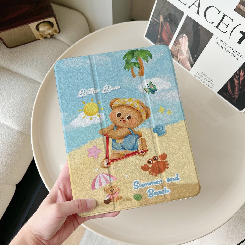 🚀จัดส่งทันที🚀เคสไอแพด ชายหาด Butter Bear Air7/6 11 Gen11 Pro11 2024 Air5/4 Gen9 mini7 น่ารัก เคสipad