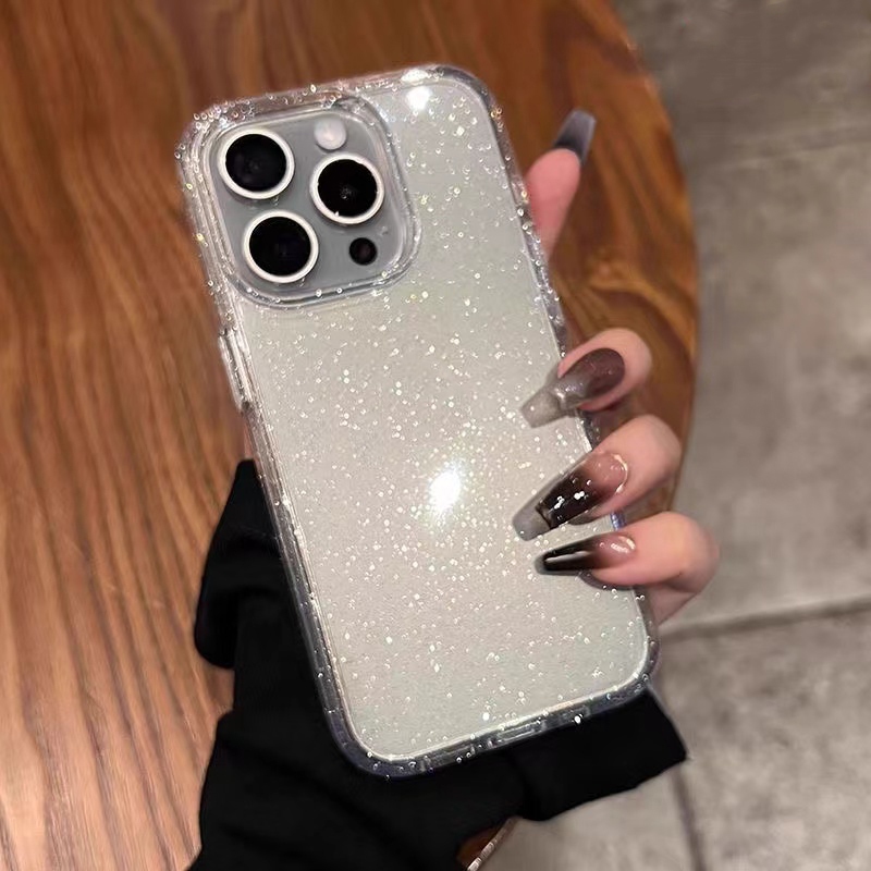 เทรนด์แฟชั่น ผงเพชรแผ่นโปร่งใส เคสไอโฟน 11 12 13 15 14plus 15 pro max XR 12 13pro เคสเกาหลี 6P 7P 8P XS 14Pro 11pro