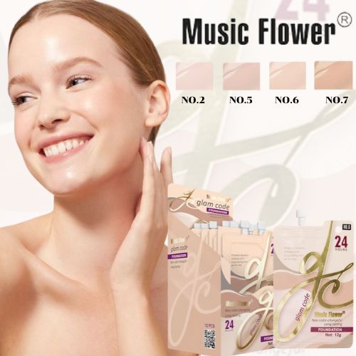 รองพื้น Music flower foundation (แบบซอง) spf 25 เนื้อแน่น สีสวย ติดทน รองพื้นกันน้ำ แห้งไว ไม่เป็นคราบ NO.M6077